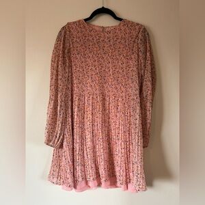 Elegant Pink Floral Long Sleeve Dress